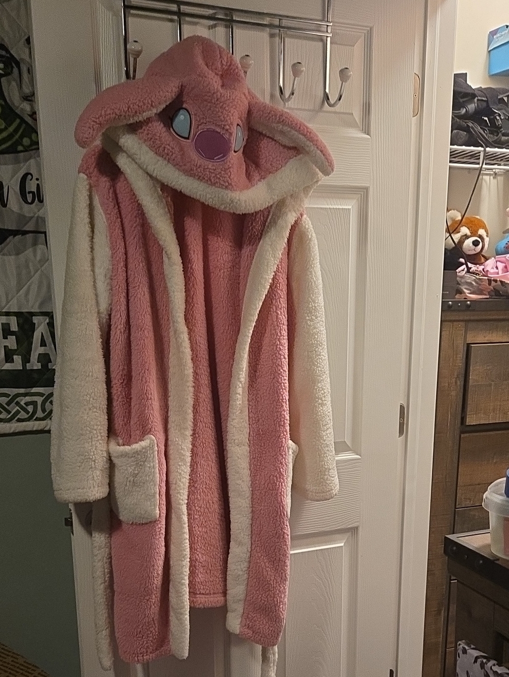 Cozy Pink and Cream Plush Hooded Character Robe